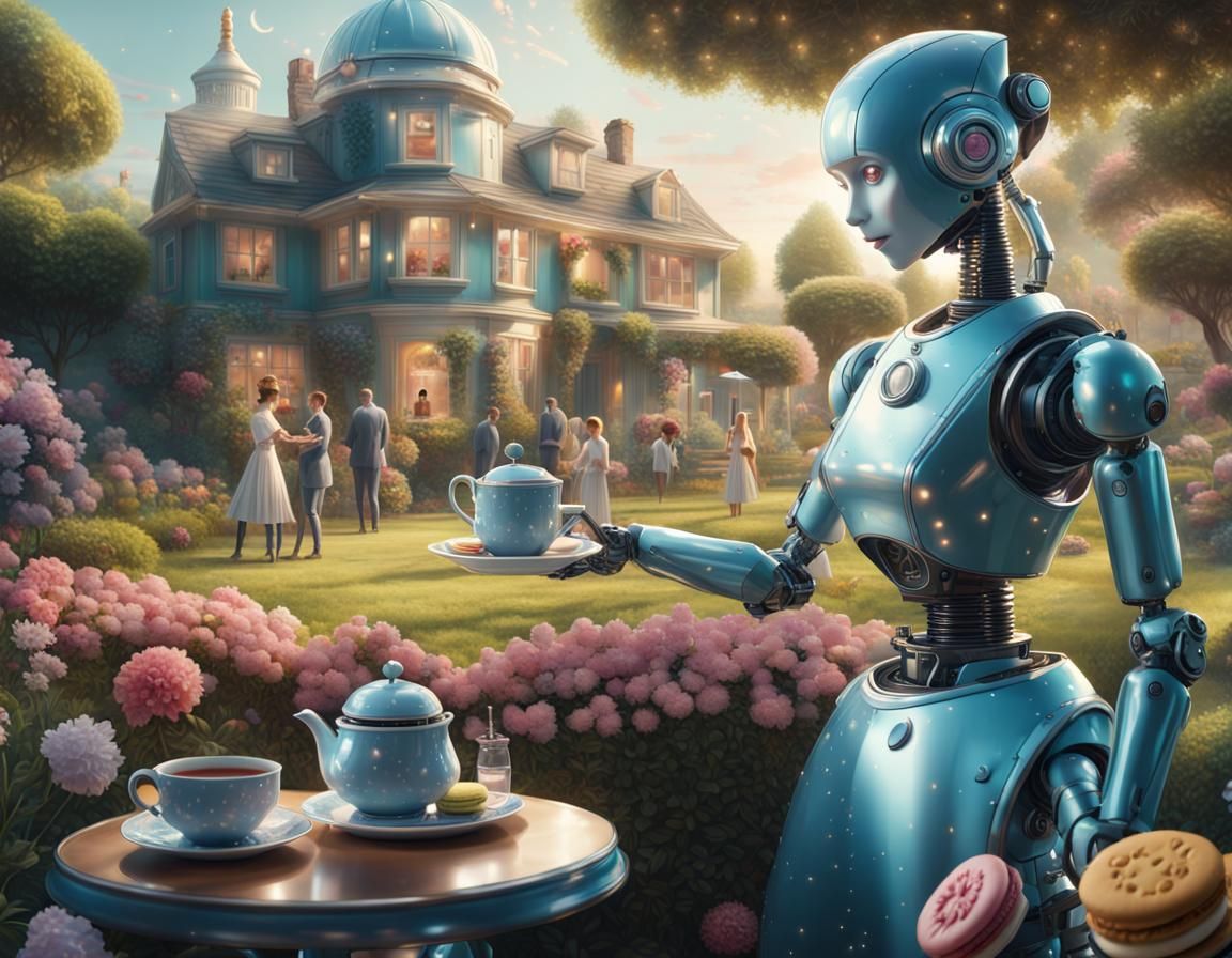 Female robot serving high tea