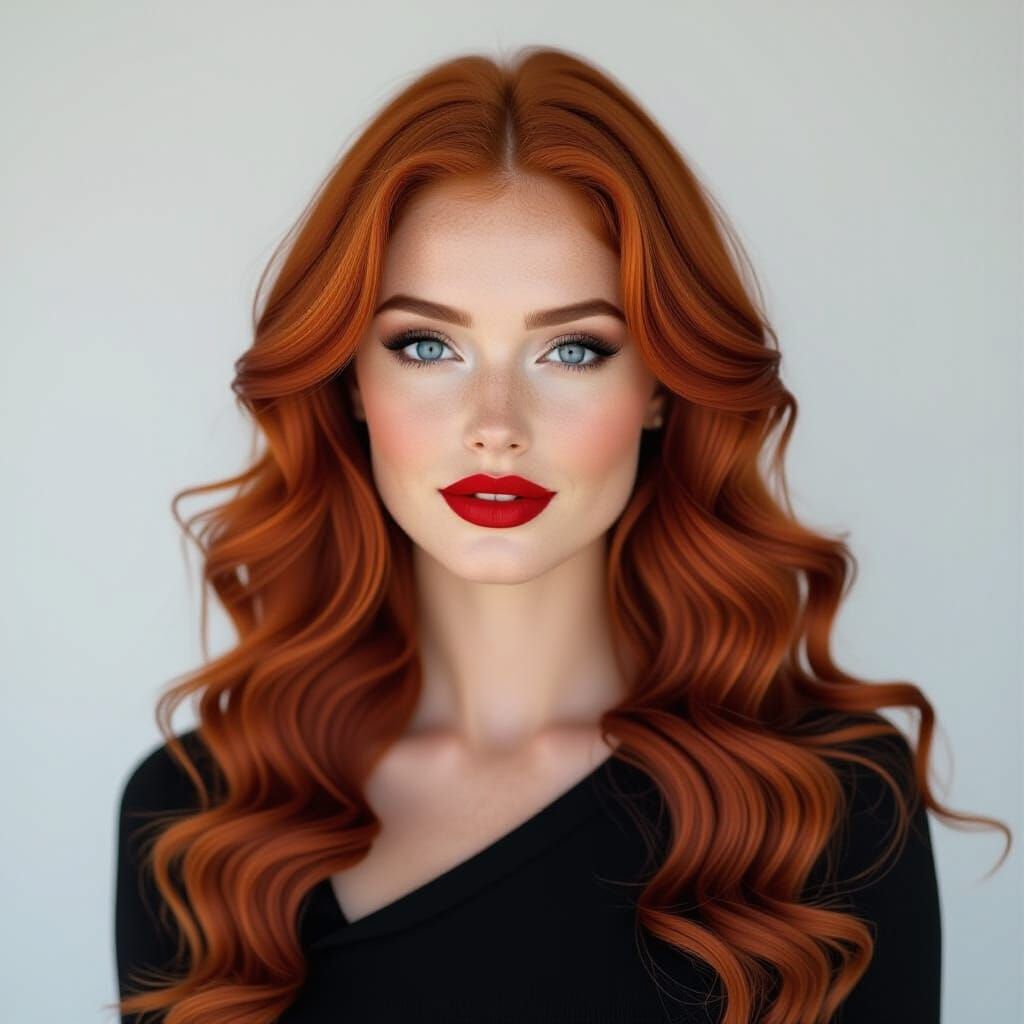 Striking Irish Woman with Red Curly Hair and Blue Eyes