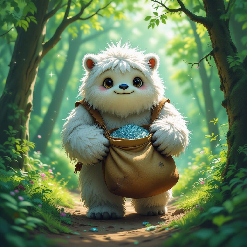 Gentle Giant Creature in Lush Green Forest: Matte Painting