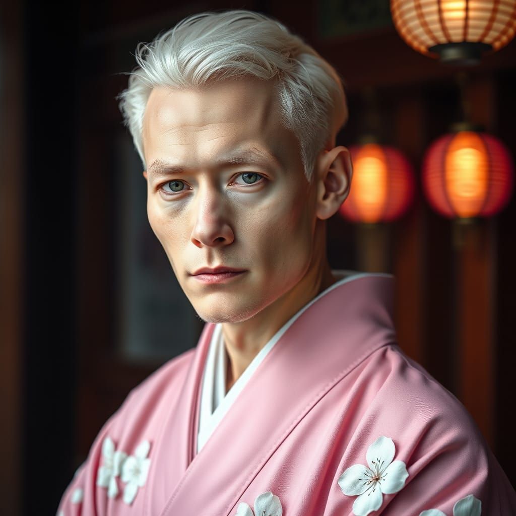 Japanese Man in Sakura Kimono