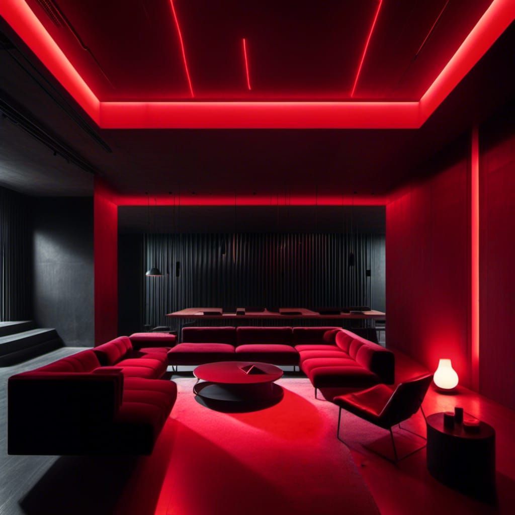 Brutalist Architecture with Red Lighting
