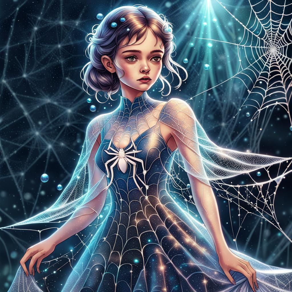Cosmic Spiderweb Lady: Holographic Astral Illustration