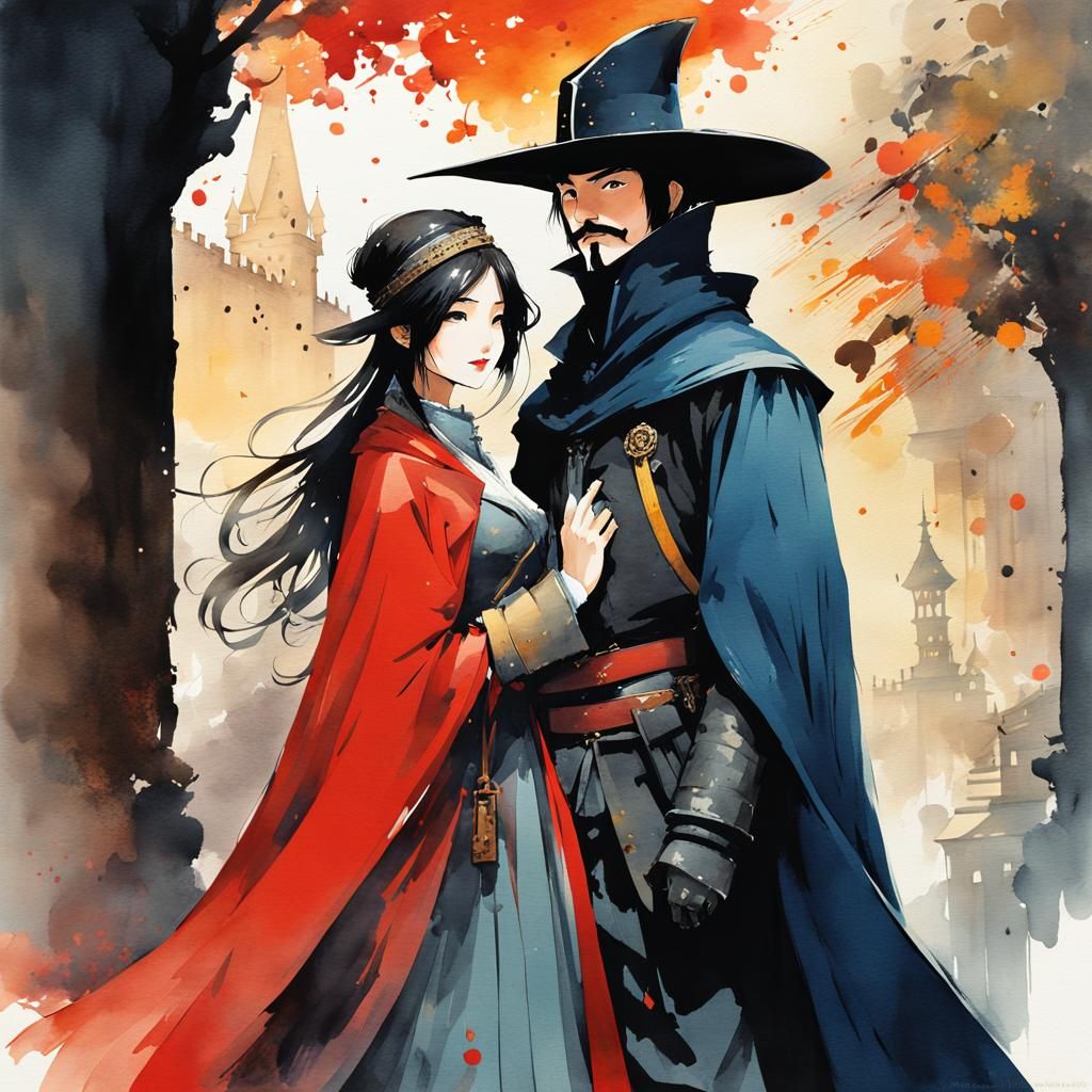 Medieval Guy Fawkes Manga Watercolor Painting