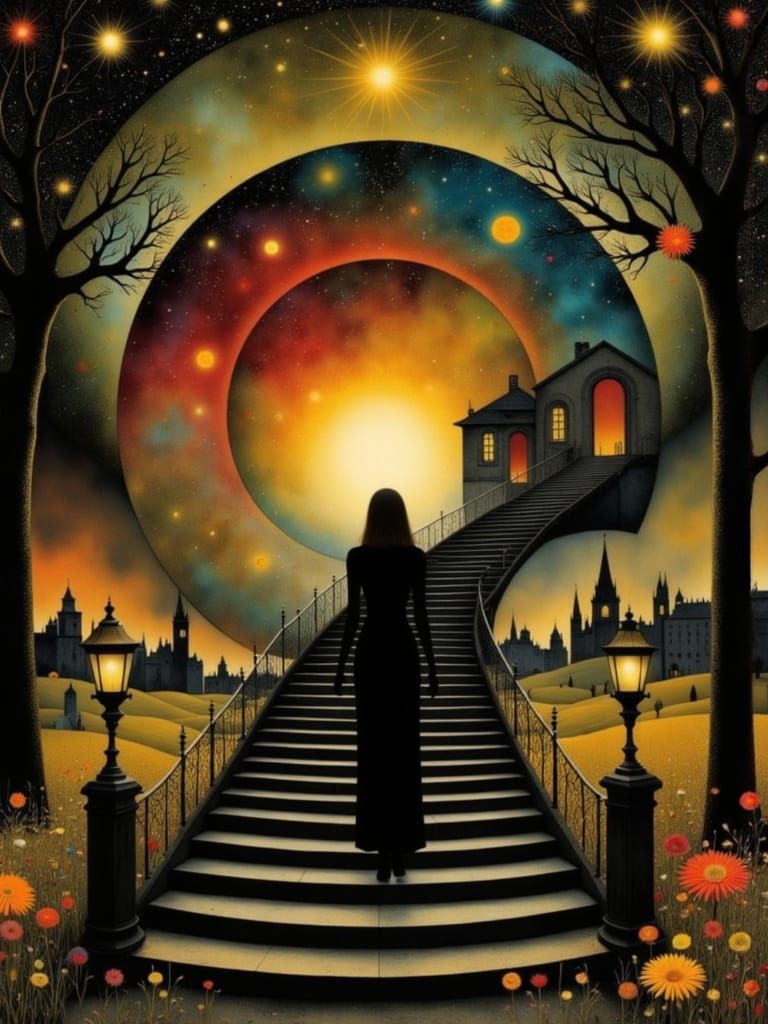 Surreal Dreamscape: Winding Road to Celestial Sky