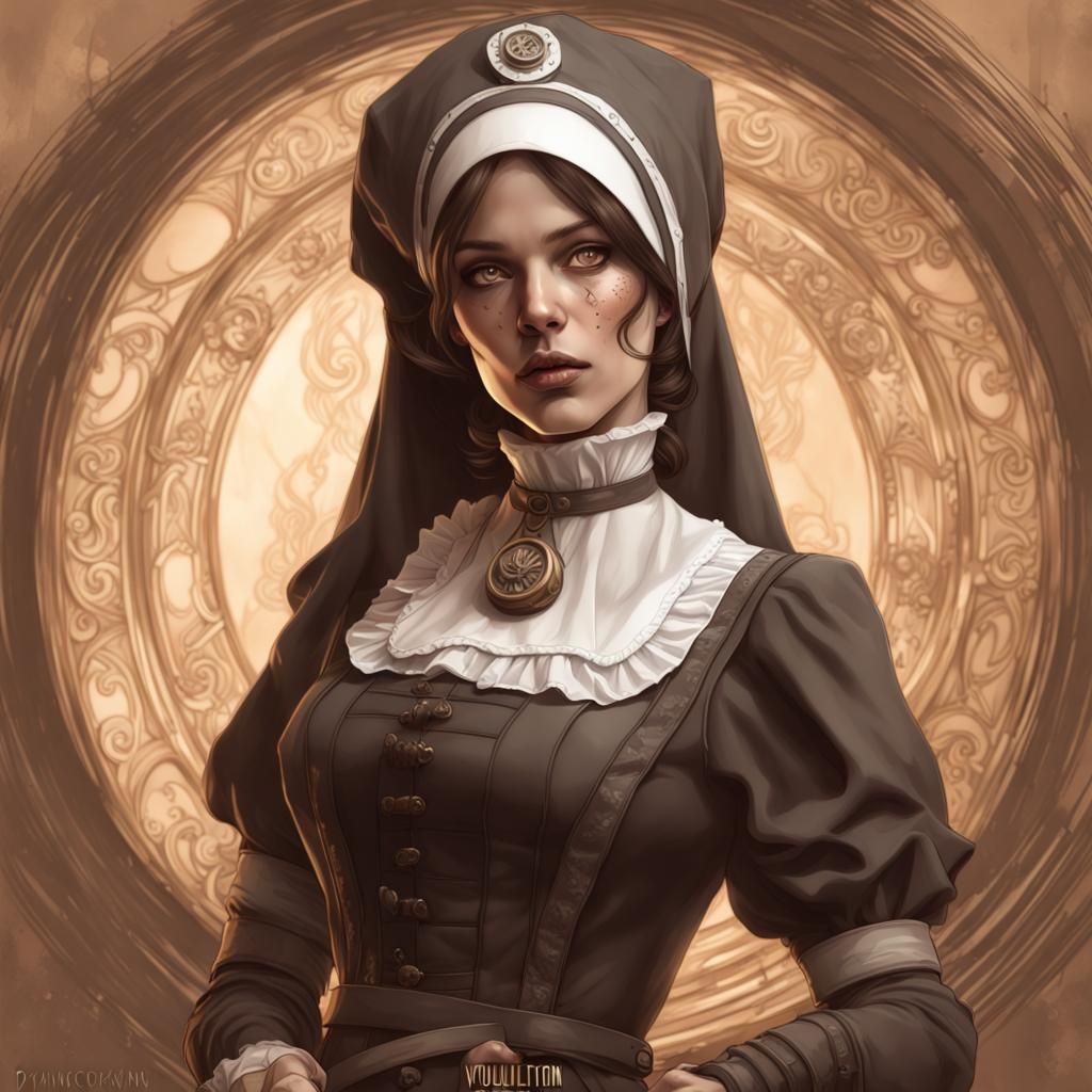 Steampunk Nun: Victorian Maid with Shotgun