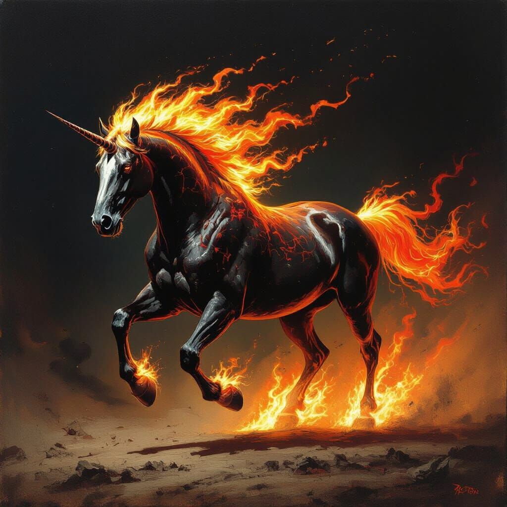 Fiery Horse Galloping in Grotesque Style