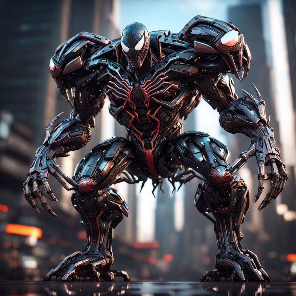 Venom Spider-Man with Intricate Mech Details