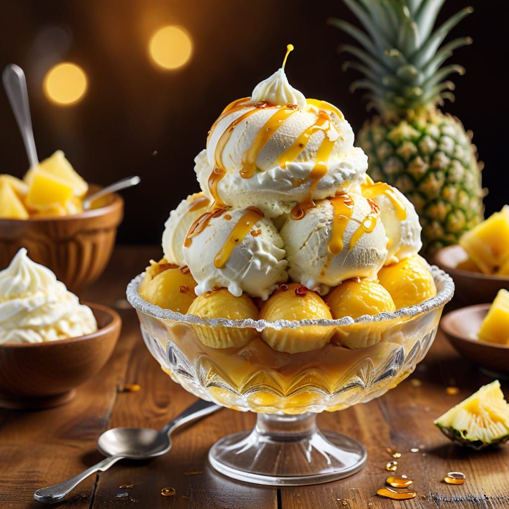 Vibrant Still Life of a Pineapple Ice Cream Sundae