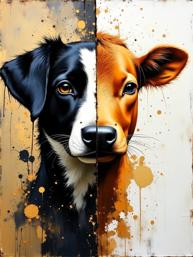 Dog and Cow Portrait in Splatter Paint Style