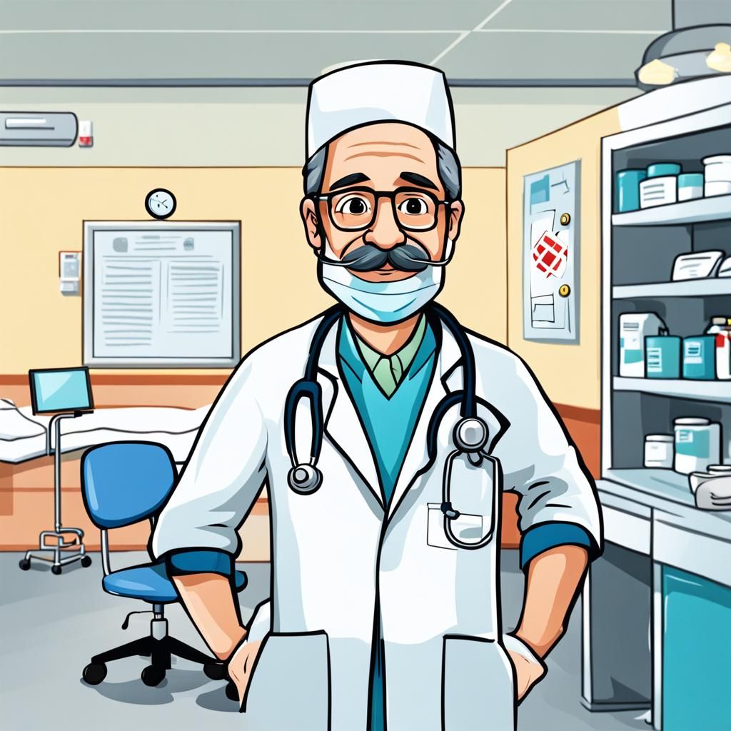 Cartoon Doctor Helping People at the Hospital