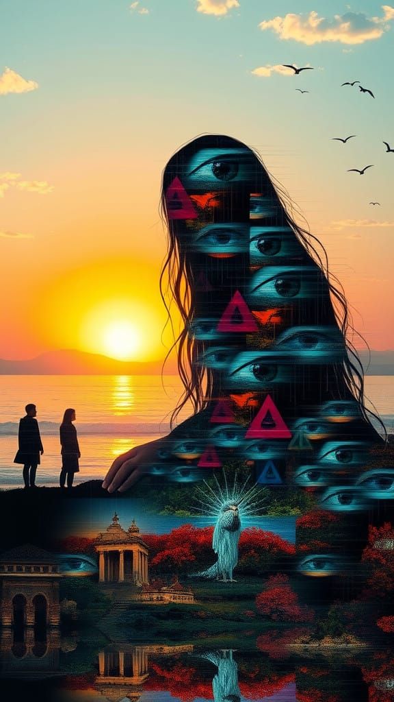 Glitch Art Style Depicts a Woman of Resilience Amidst Vibran...