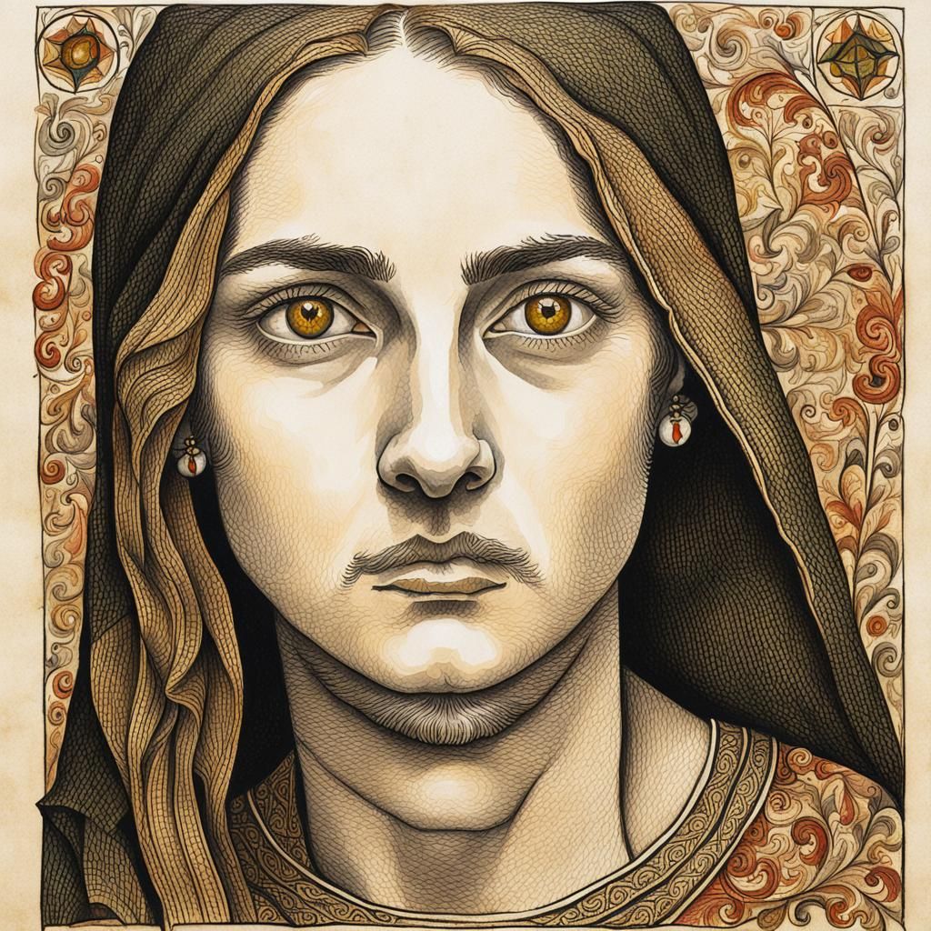 Hazel Eyes Portrait in Illuminated Manuscript Style