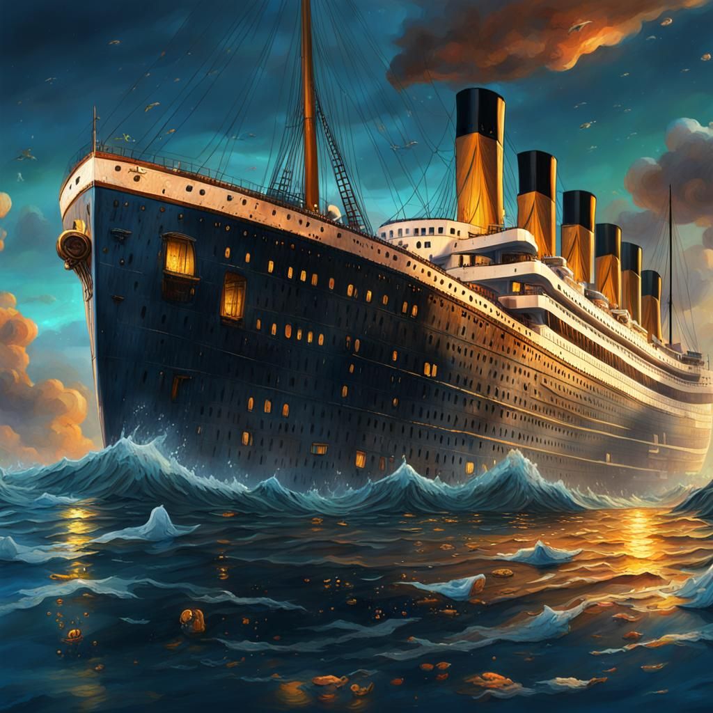 Underwater Titanic: Detailed Matte Oil Painting