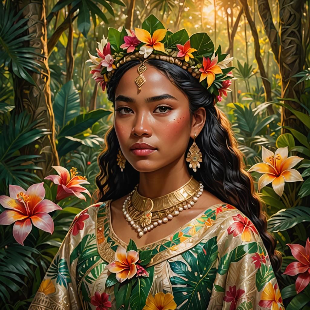 Elegant Tongan Princess in a Tropical Forest