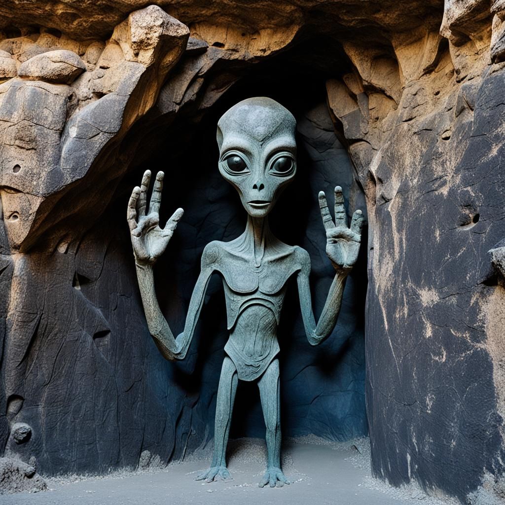 Ancient Cave Art: Alien Sculpture in Mountain