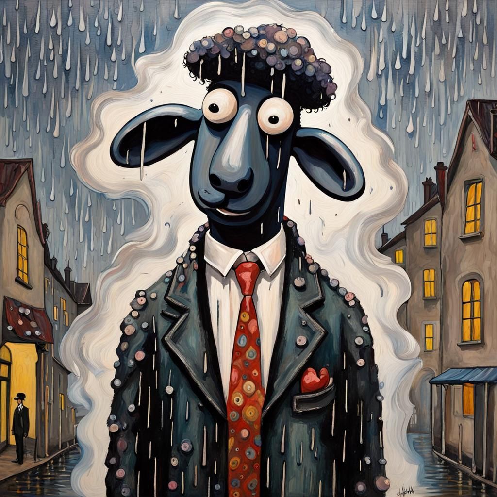 Surreal Shaun the Sheep Portrait in Expressionist Style