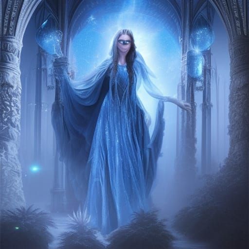 Blue Crystal Witch in Dramatic Digital Painting