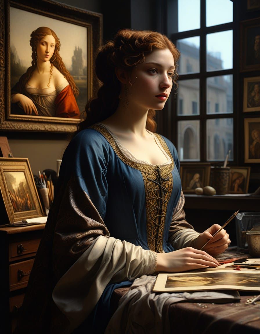 Young Woman Poses as Venus in a Painter's Studio