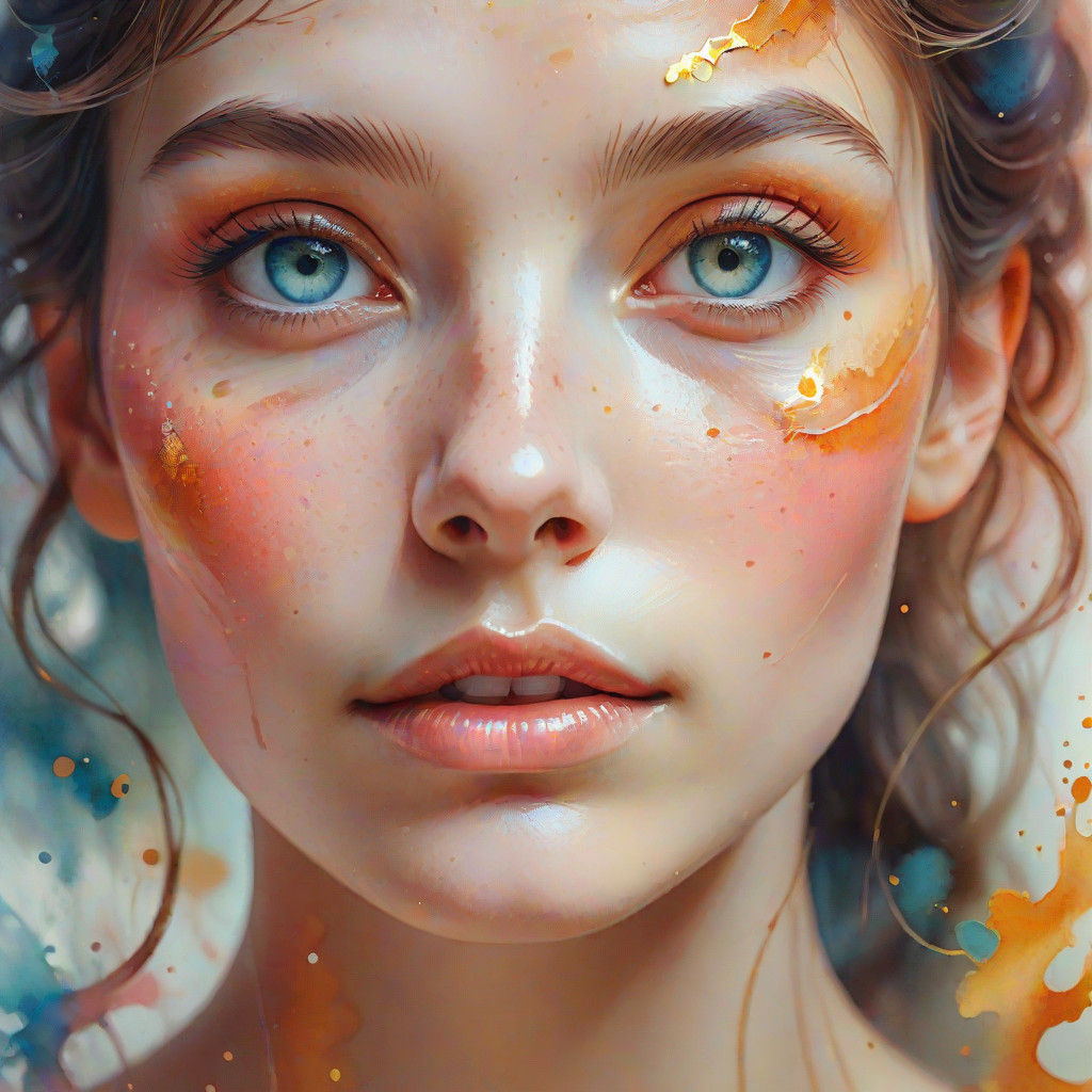 Intricate Watercolor Portrait with Delacroix's Brushstrokes...