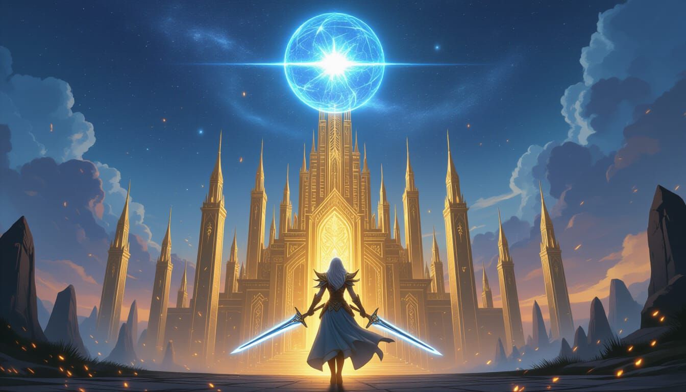 Celestial Elven Warrior Defends Golden Citadel