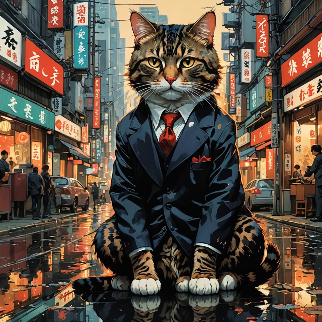 Cat Yakuza in Autumn Reflection