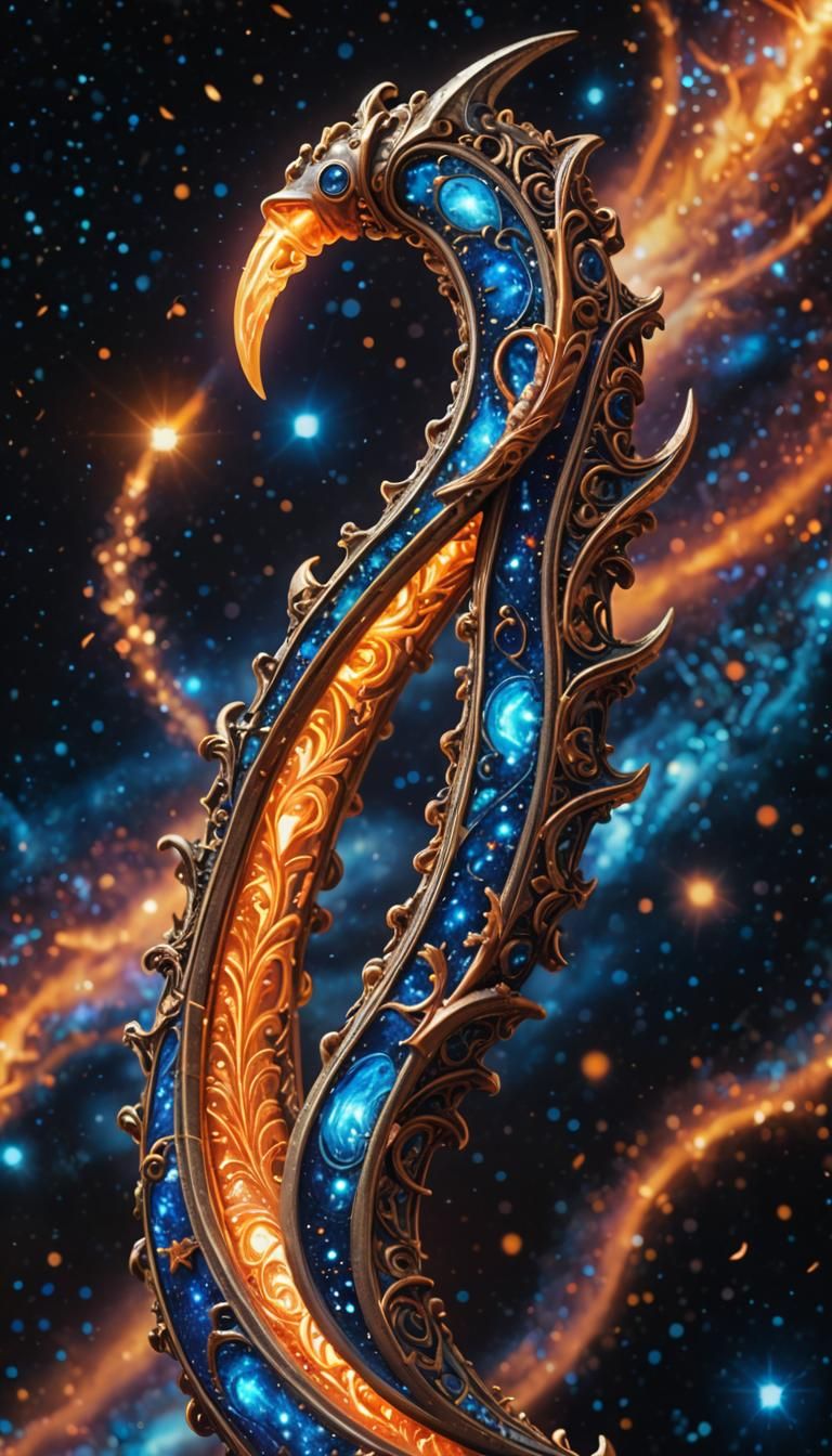 Glowing Cosmic Sickle in Starry Cosmos