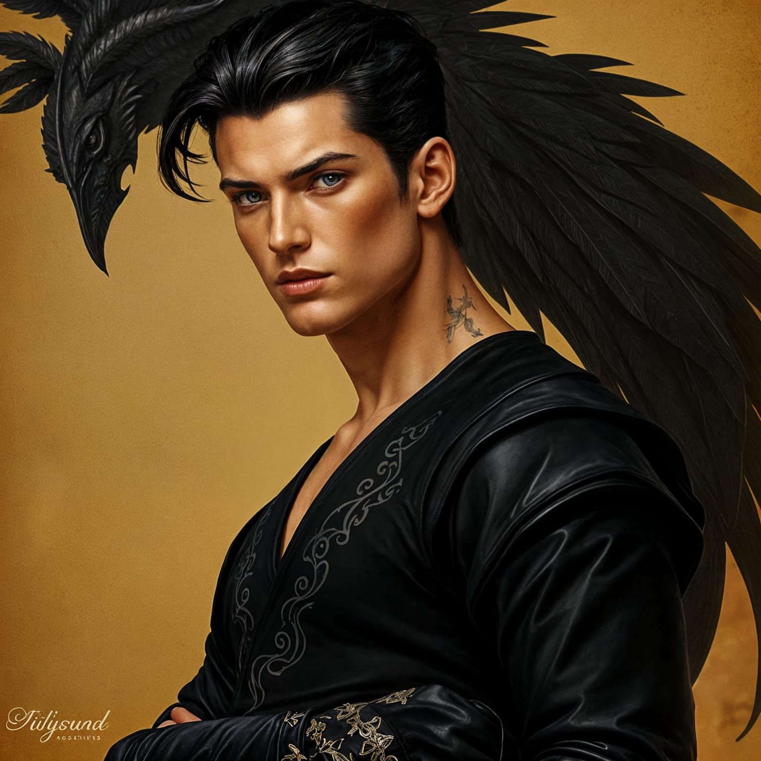 Violet-Eyed Illyrian Prince with Golden Skin and Black Hair