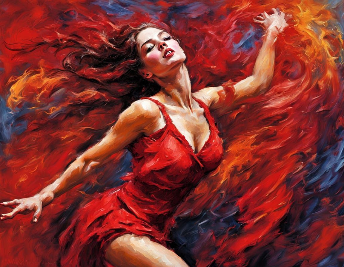 Crimson Tempest Dancer in Expressionist Style