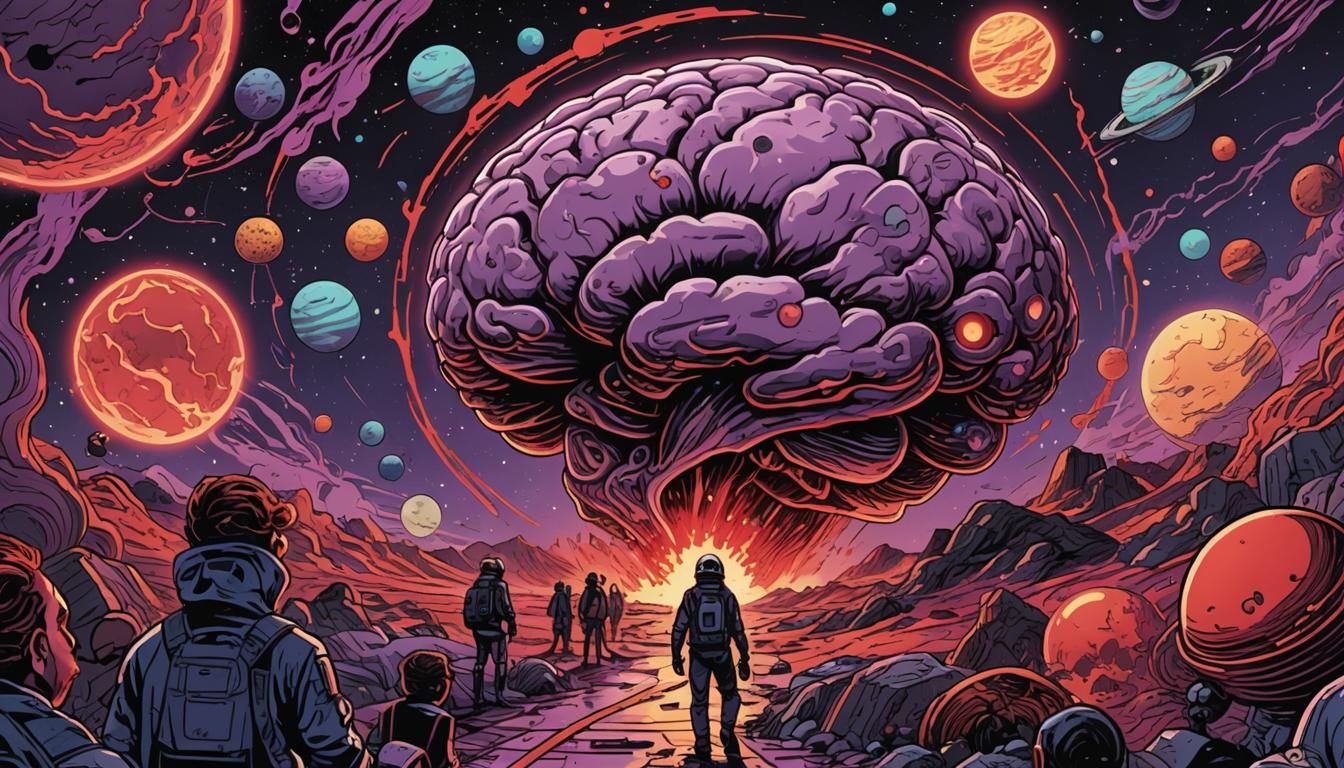 Retro Futurism Brain Explores Wormhole through Planetary Ecl...