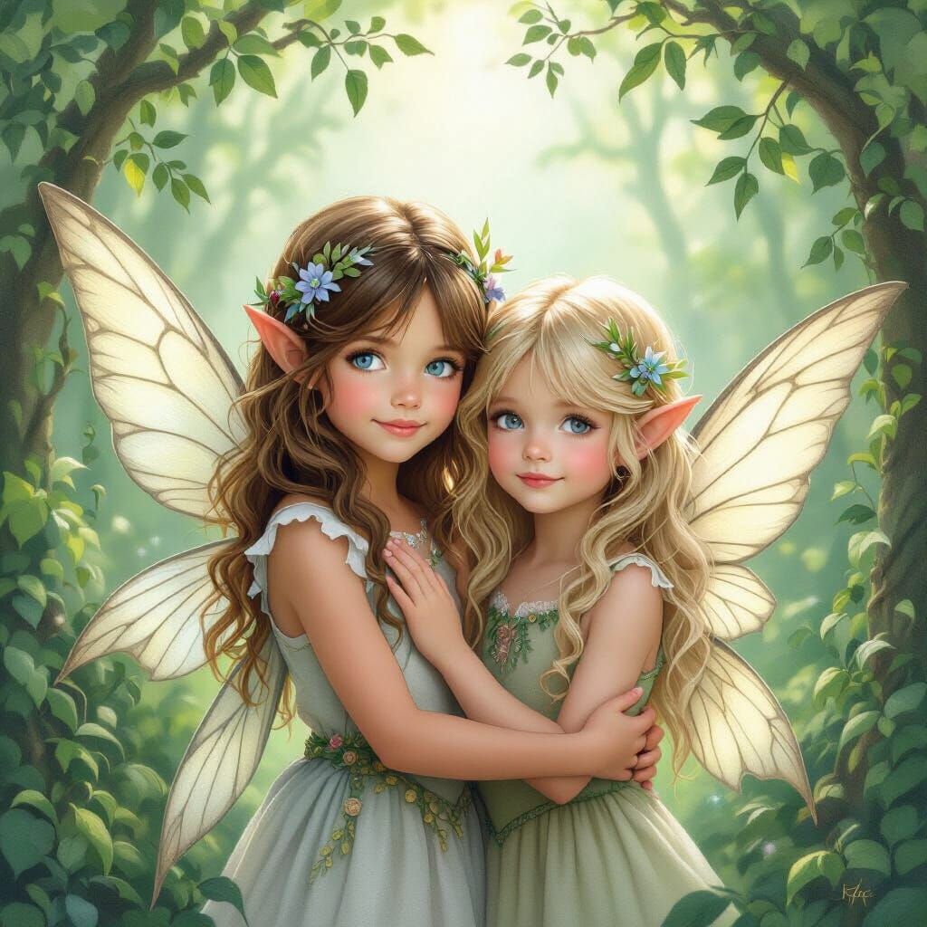 Fairies in Woodland Scene: Ethereal and Whimsical