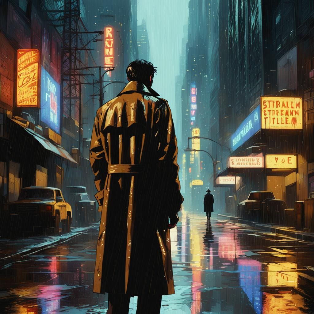 Rainy Alleyway Scene in Noir Film Style
