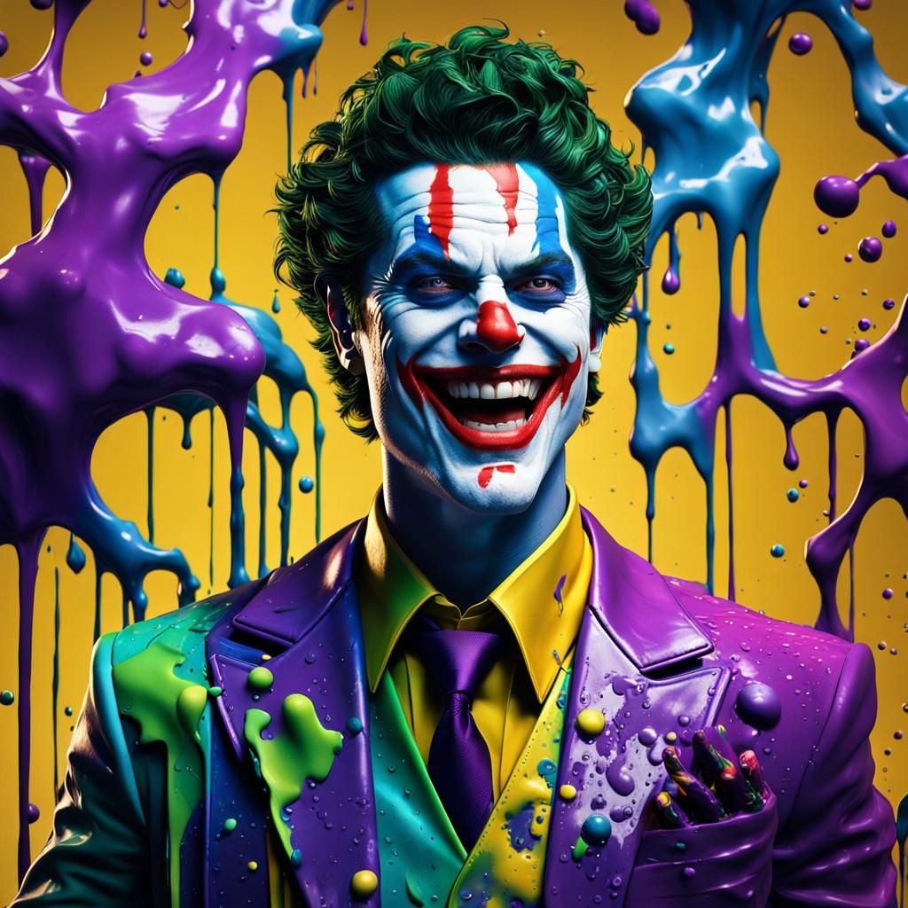 Futuristic Joker Antihero Melts into Colorful Paint