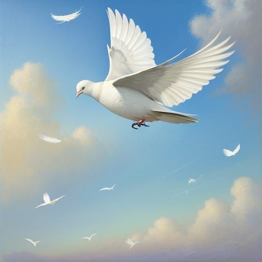 Ethereal Dove in Surreal Meadow - Impressionistic Oil Painti...