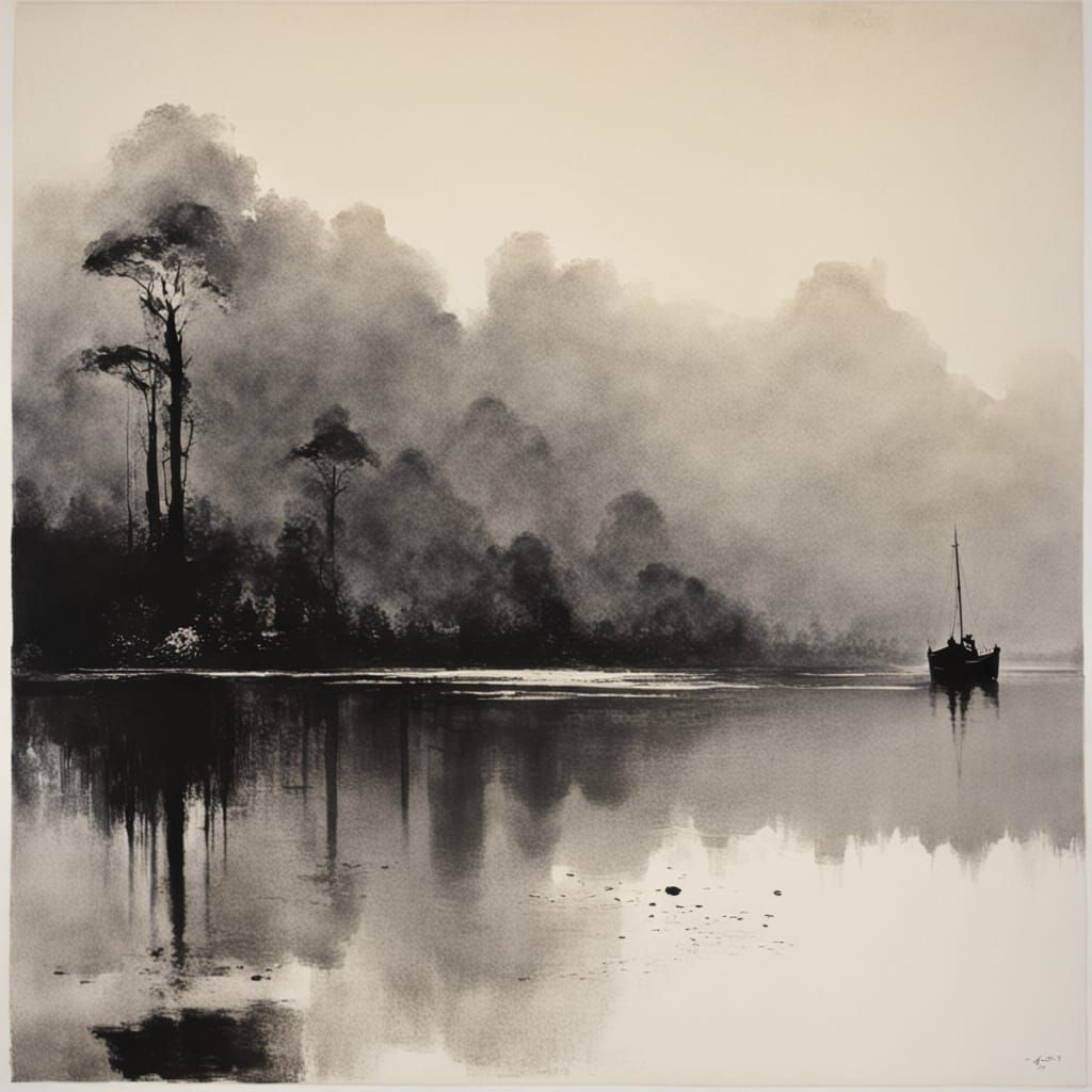 Abstract Coastal Etching in Romantic Style