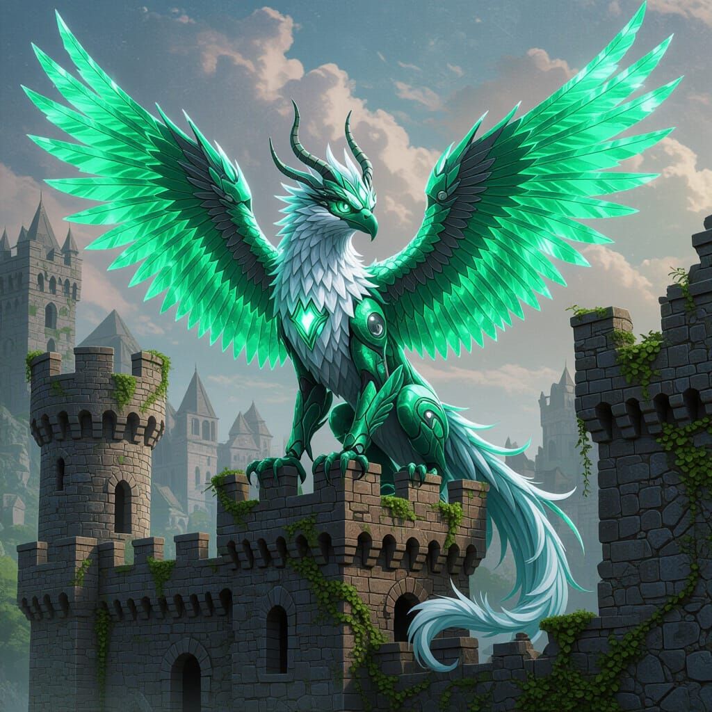 Biomechanical Griffin Portrait in Graffiti Anime Style