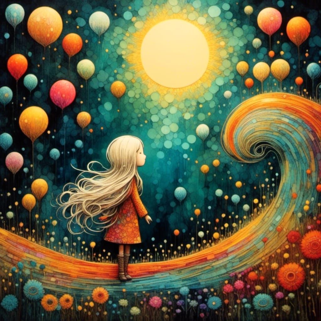 Cosmic Dreamscape in Mixed Media Style