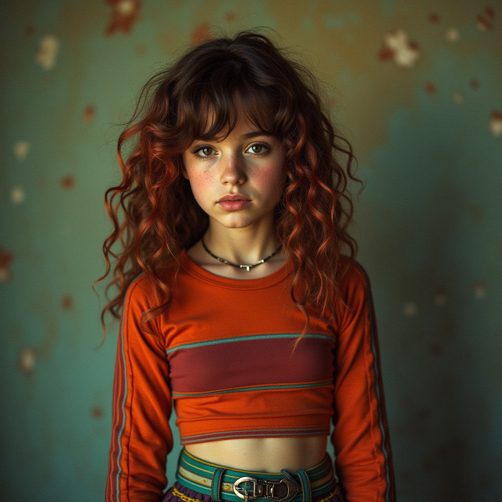 Teenage Girl with Striped Outfit: Cinematic Film Still