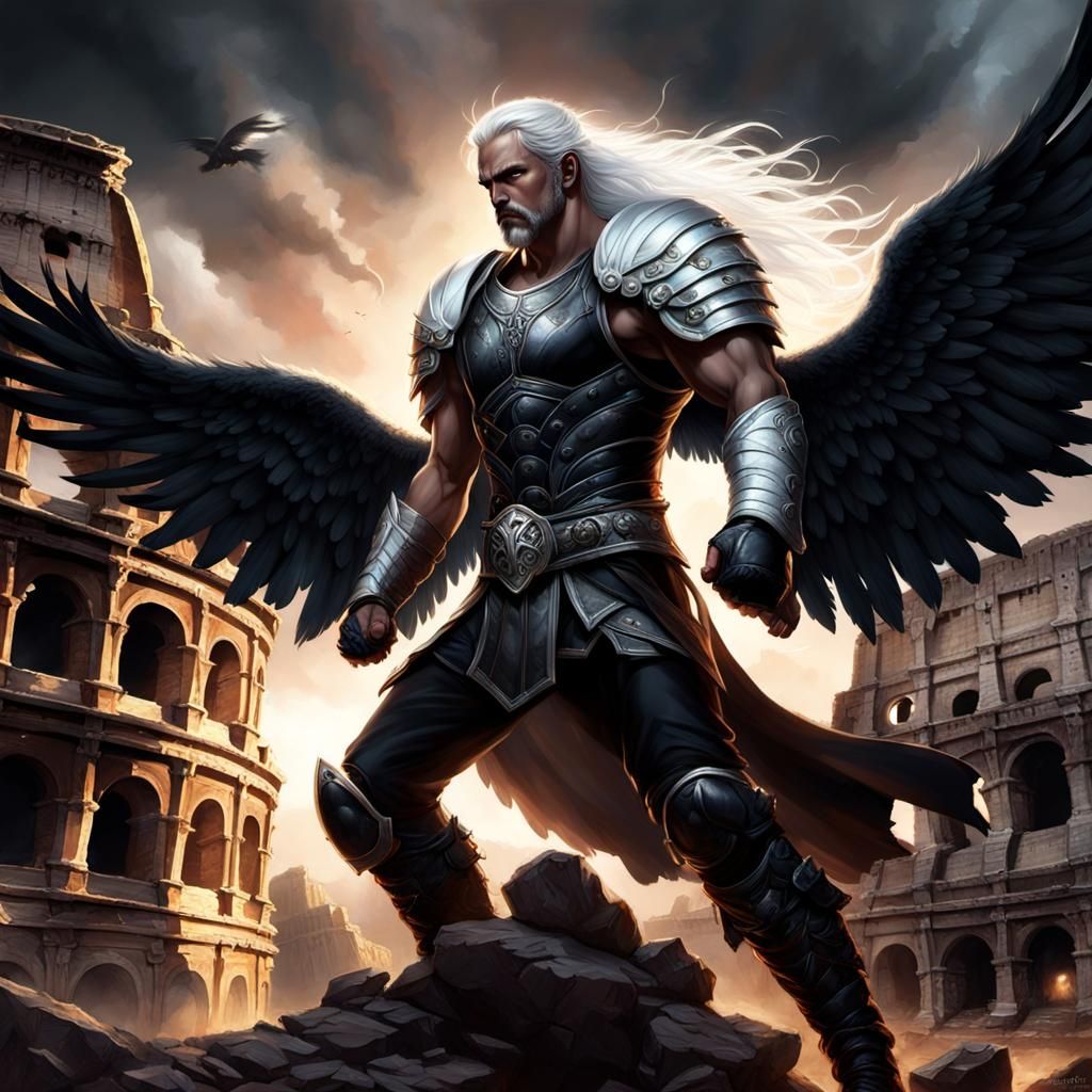 Fallen Angel Fighter in Dark Fantasy Art Style