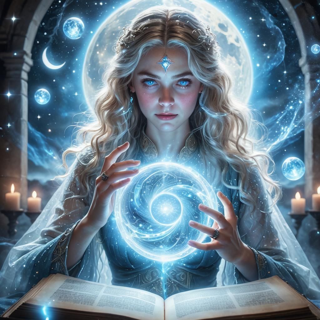 Mystical Woman with Glowing Eyes Manipulating Light