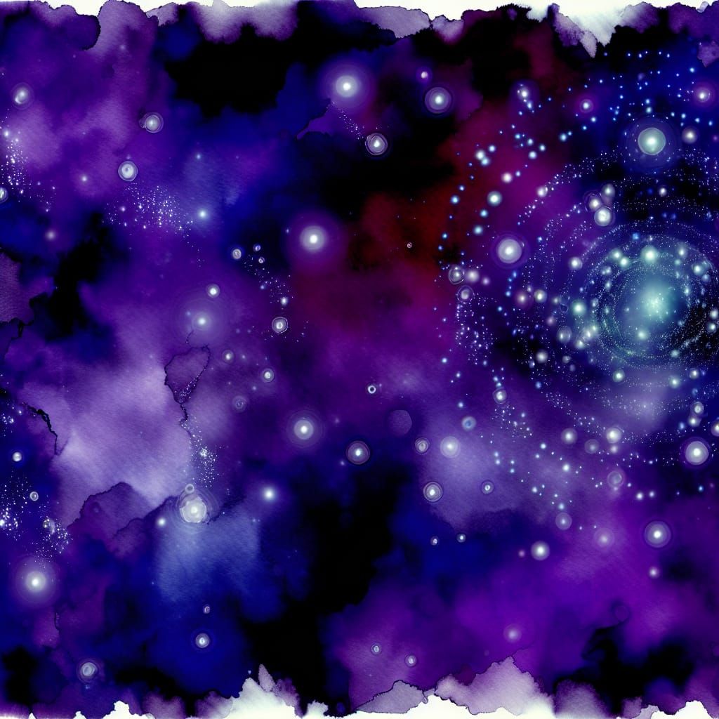 Watercolor Landscape with Inverted Starry Sky