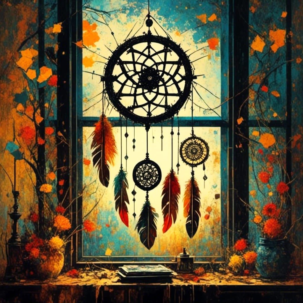 Dreamcatcher in Bedroom Window, Pop Art Style