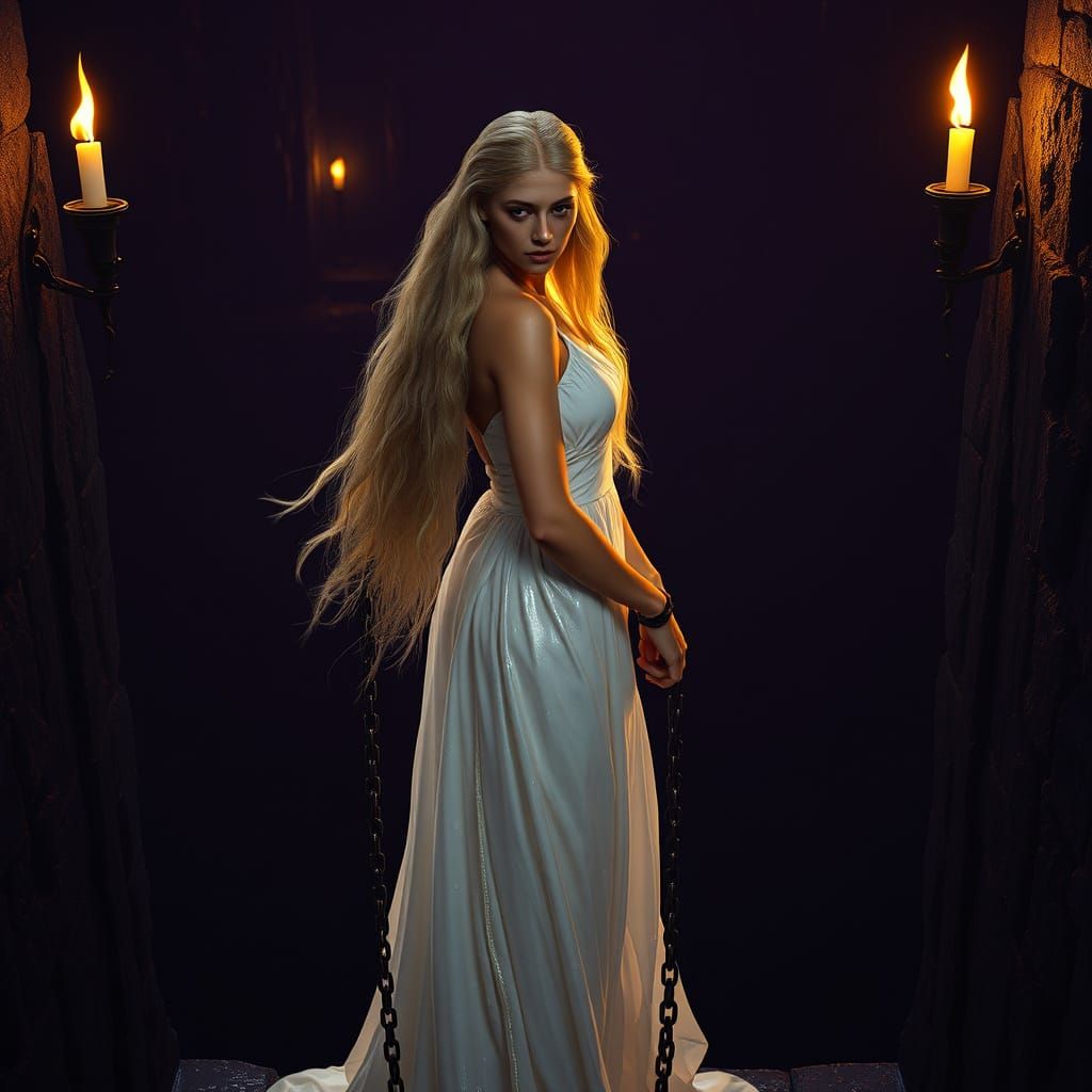 Dark Fantasy Woman at Abyss, Art Nouveau Style