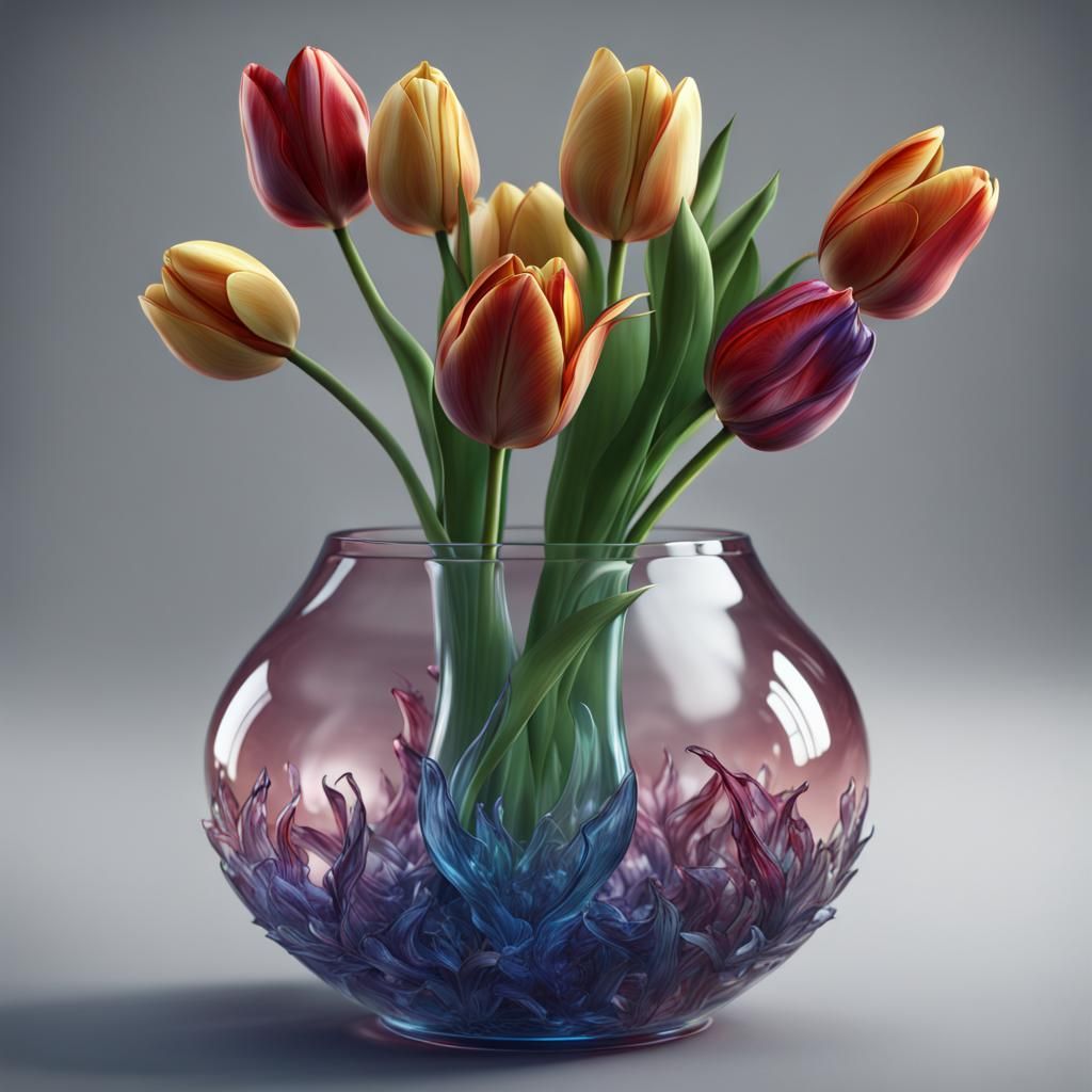 Glass Tulips in Vase: Detailed Matte Painting