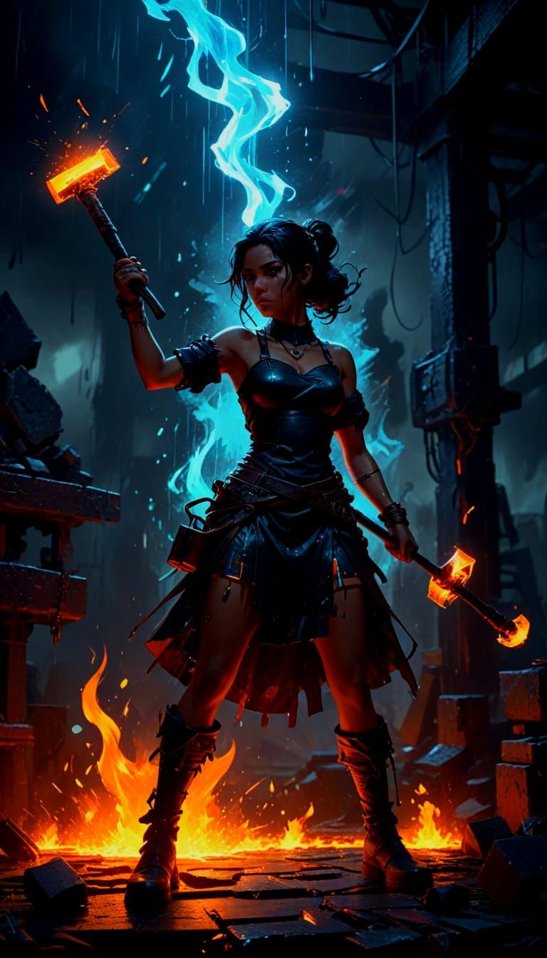 Cyberpunk Latina Blacksmith Harnesses Glitching Magic in a S...