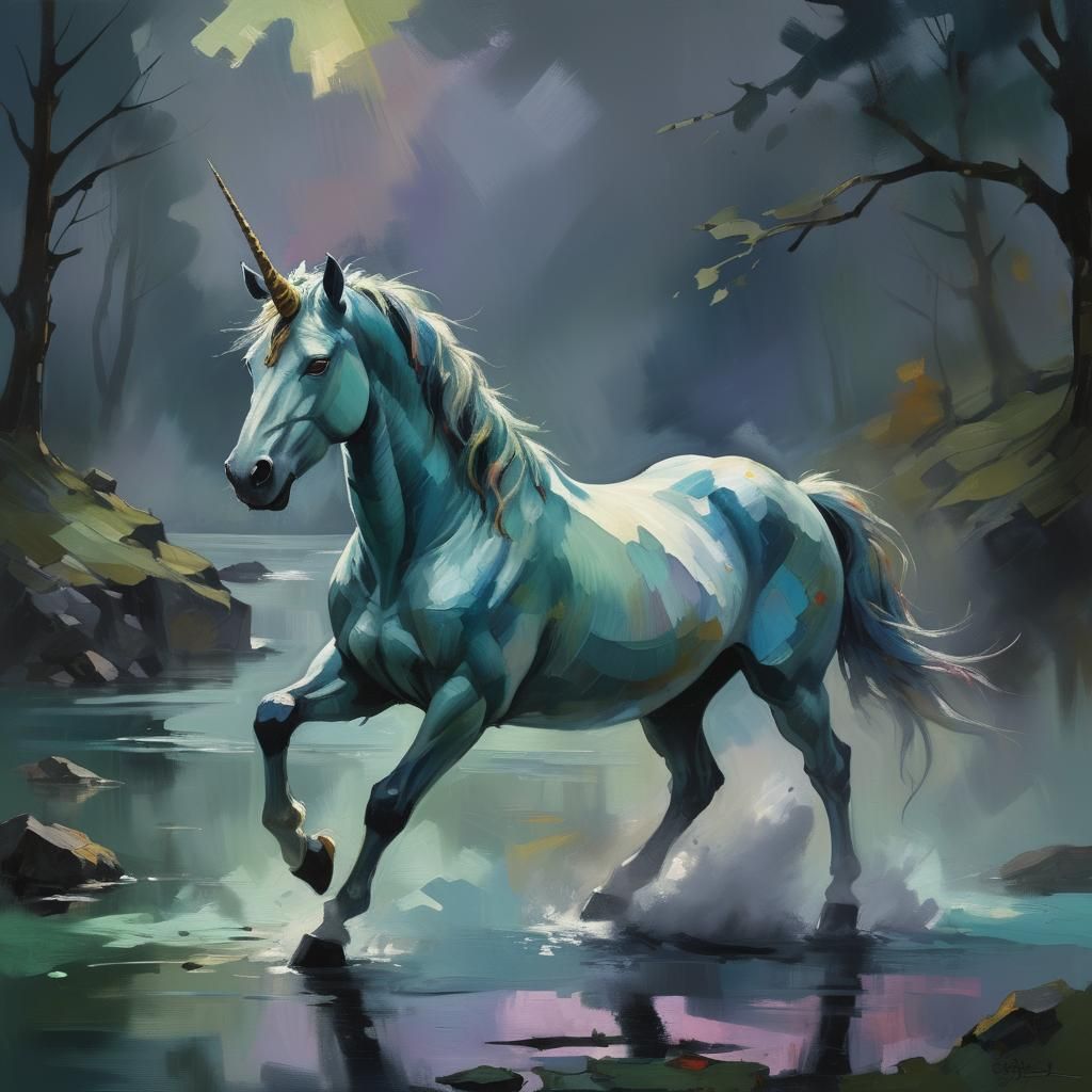 Fierce Unicorn in Expressionist Style