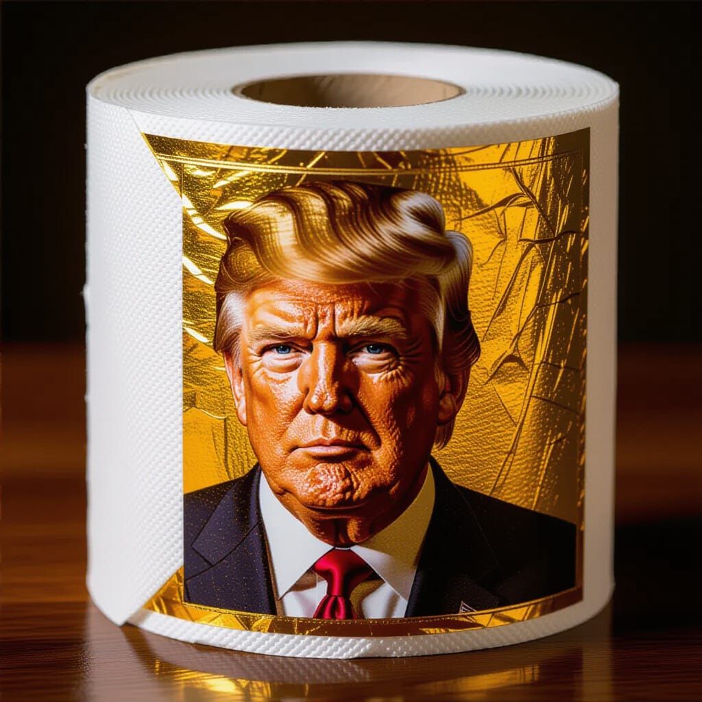 Golden Trump Toilet Paper Still Life Painting