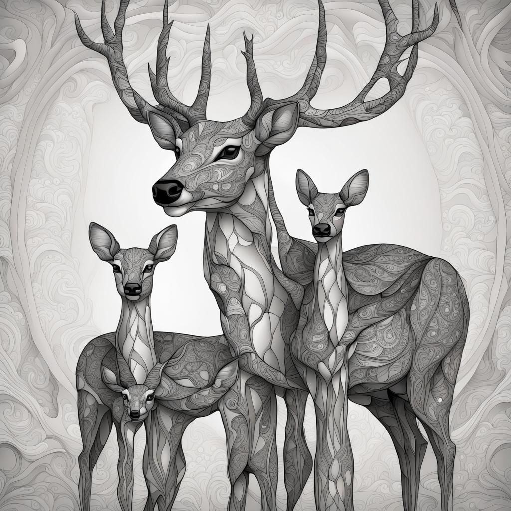 Abstract Fractal Deer Family with 3D Shading