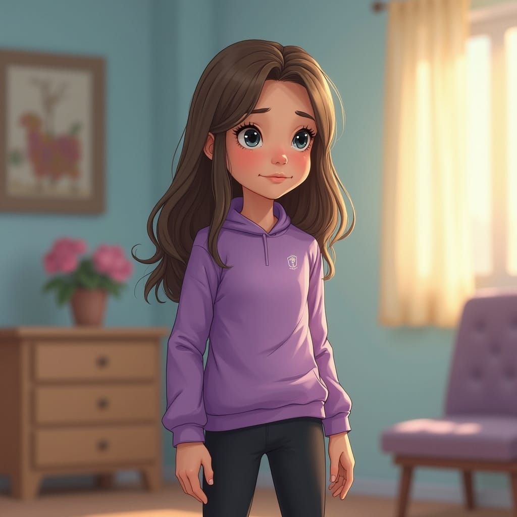 Young Girl in Whimsical Unmade Bedroom Scene