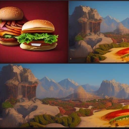 Detailed Burger Matte Painting in Fantasy Style