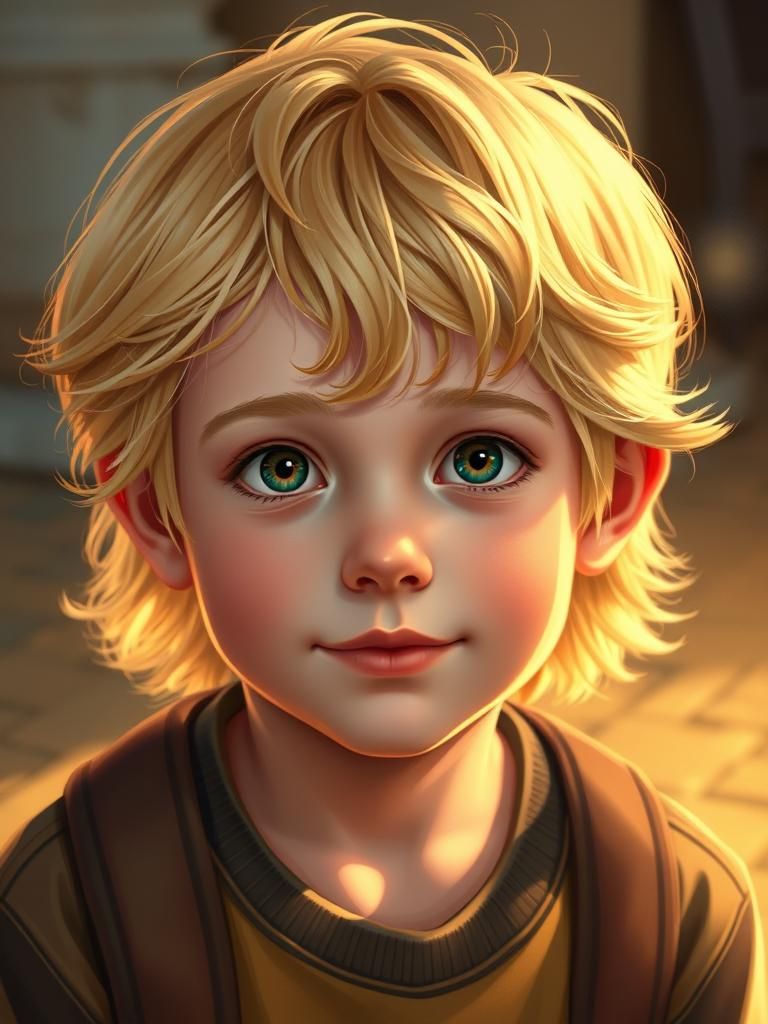 Blonde Boy Portrait in Radi Nedelchev Style